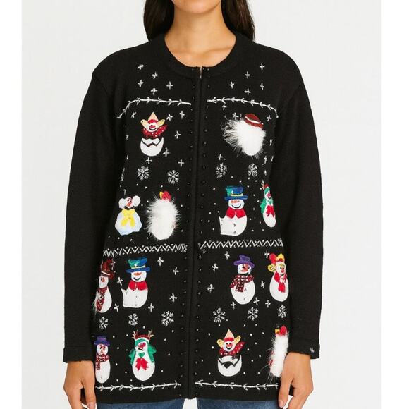 B.P. Design Vintage sweater Christmas zip up knitted snowman embroidered XXL - Picture 1 of 8